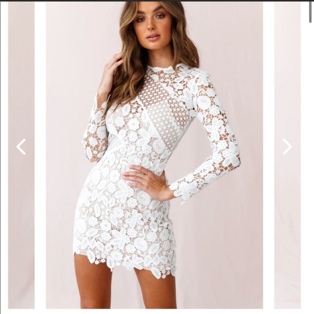 Selfie Leslie Reinhart Floral Asymmetrical Mesh Dress White